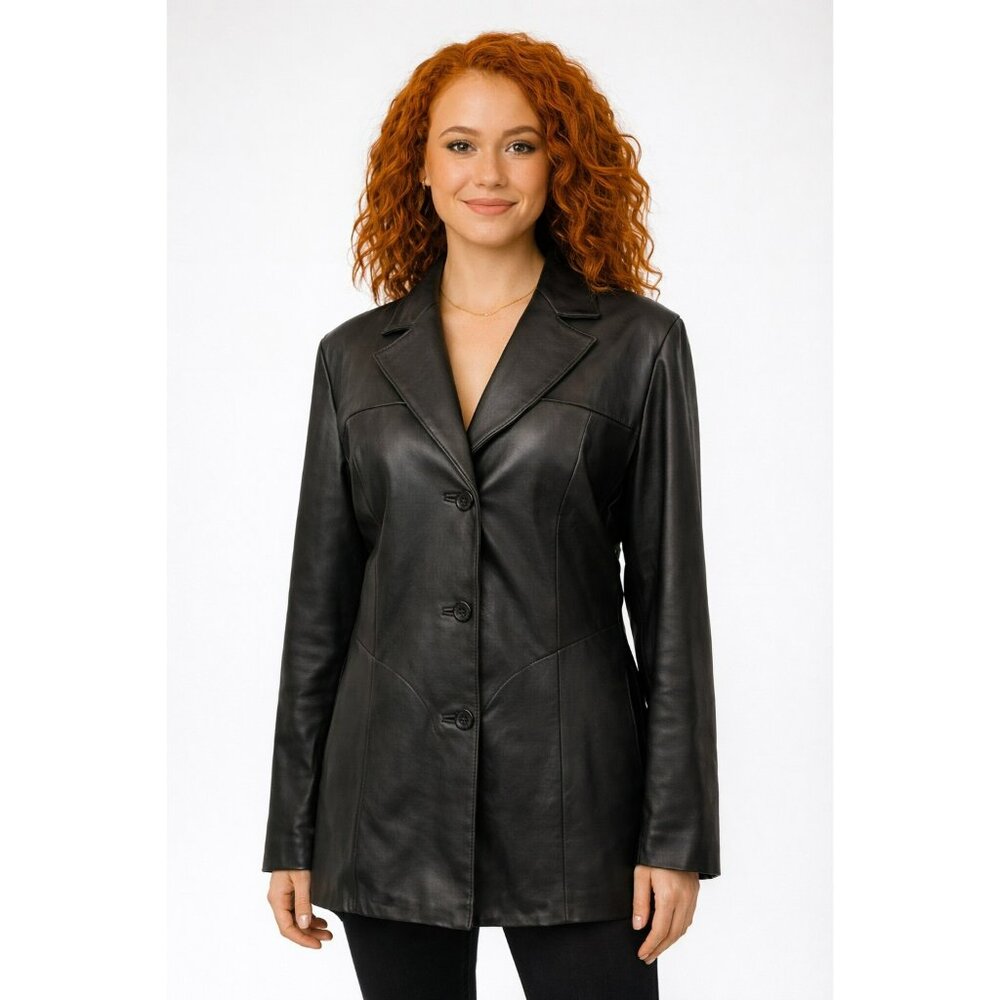 Wilsons Leather Pelle Studio Genuine Italian Leather Blazer Jacket Womens 2X Bla